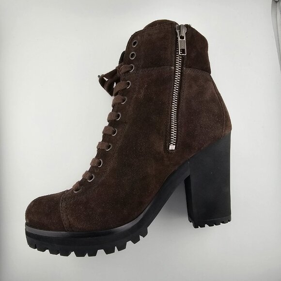 Prada Brown Suede Combat Ankle Boots Size 6.5 - Picture 10 of 13